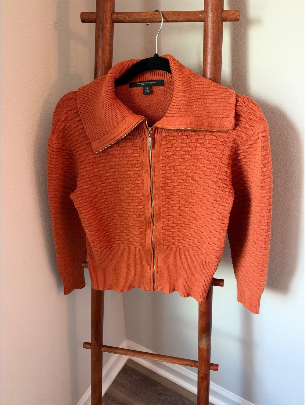 Marc New York Andrew Marc Women's Orange Zip-Up Knit Sweater Cardigan PM